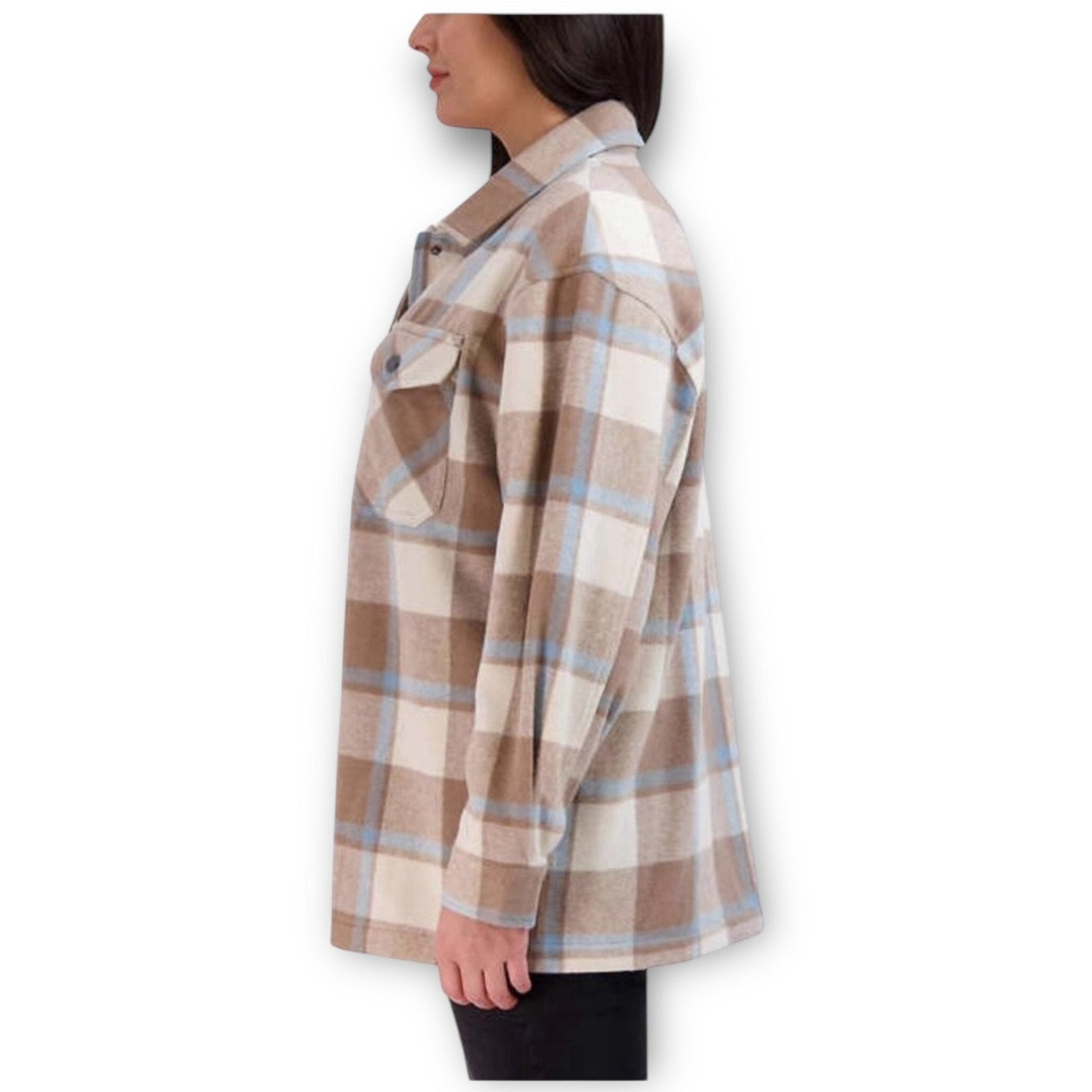 NWT HFX Plaid Shirt Jacket Shacket Size Large Beige Blue