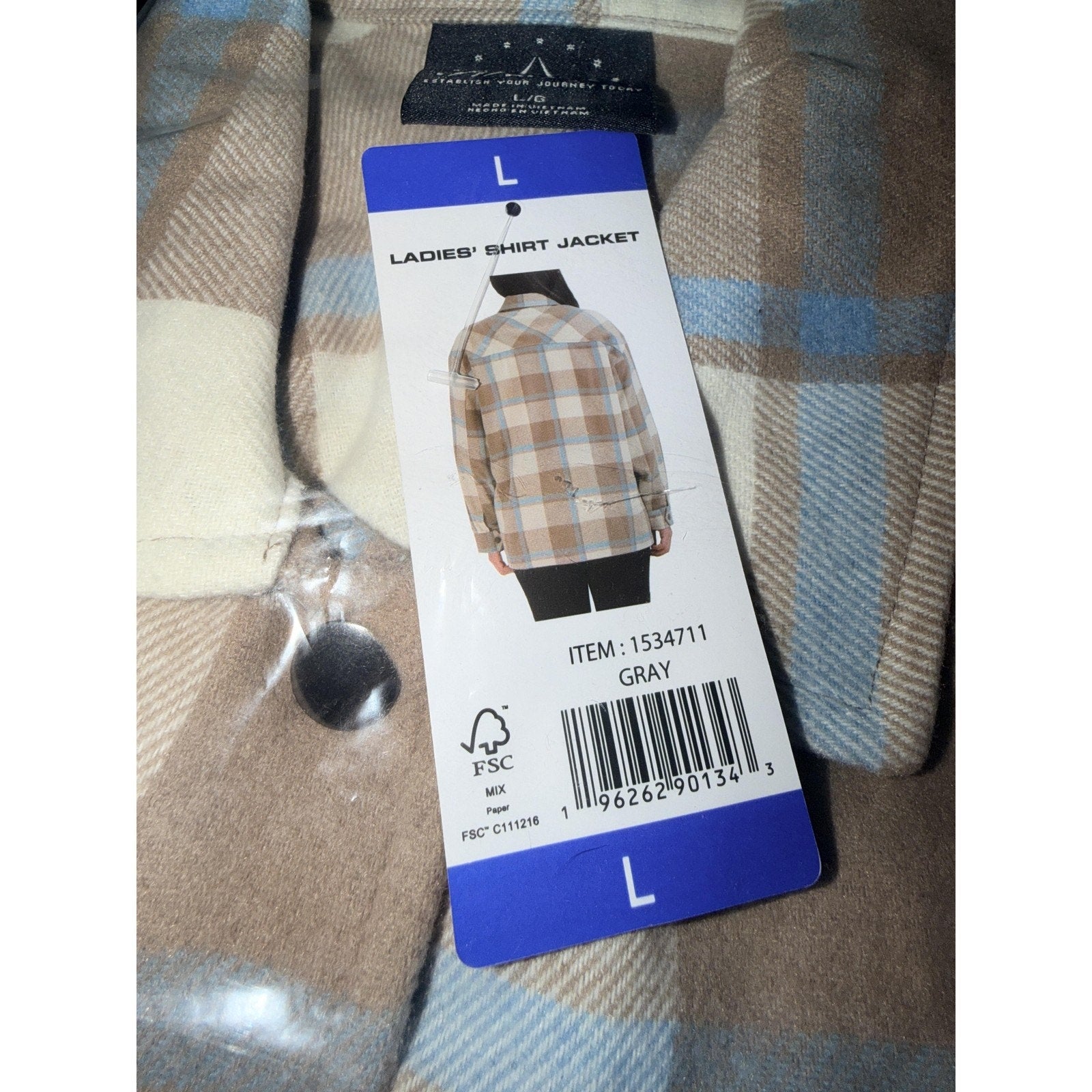 NWT HFX Plaid Shirt Jacket Shacket Size Large Beige Blue