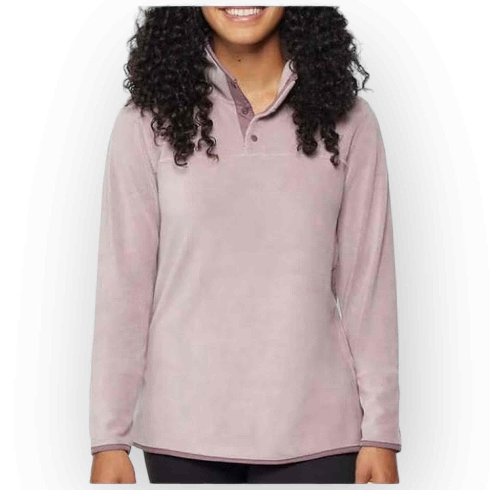 32 Degrees NWT Women's Button Snap Fleece Pullover Jacket, Dusted Plum, Size XL