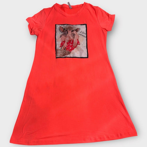 EUC Emme Jordan Neon Red Graphic T-Shirt Dress – Size XL - 0518