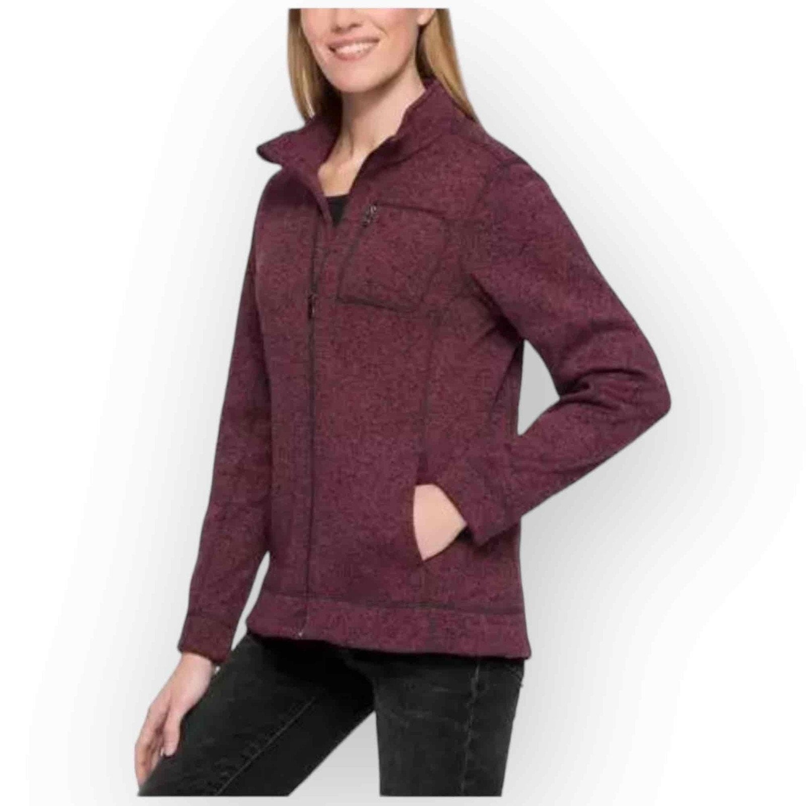 Andrew Marc New York Fleece Lined Full Zip Knit Jacket in Mulberry Multi 946S