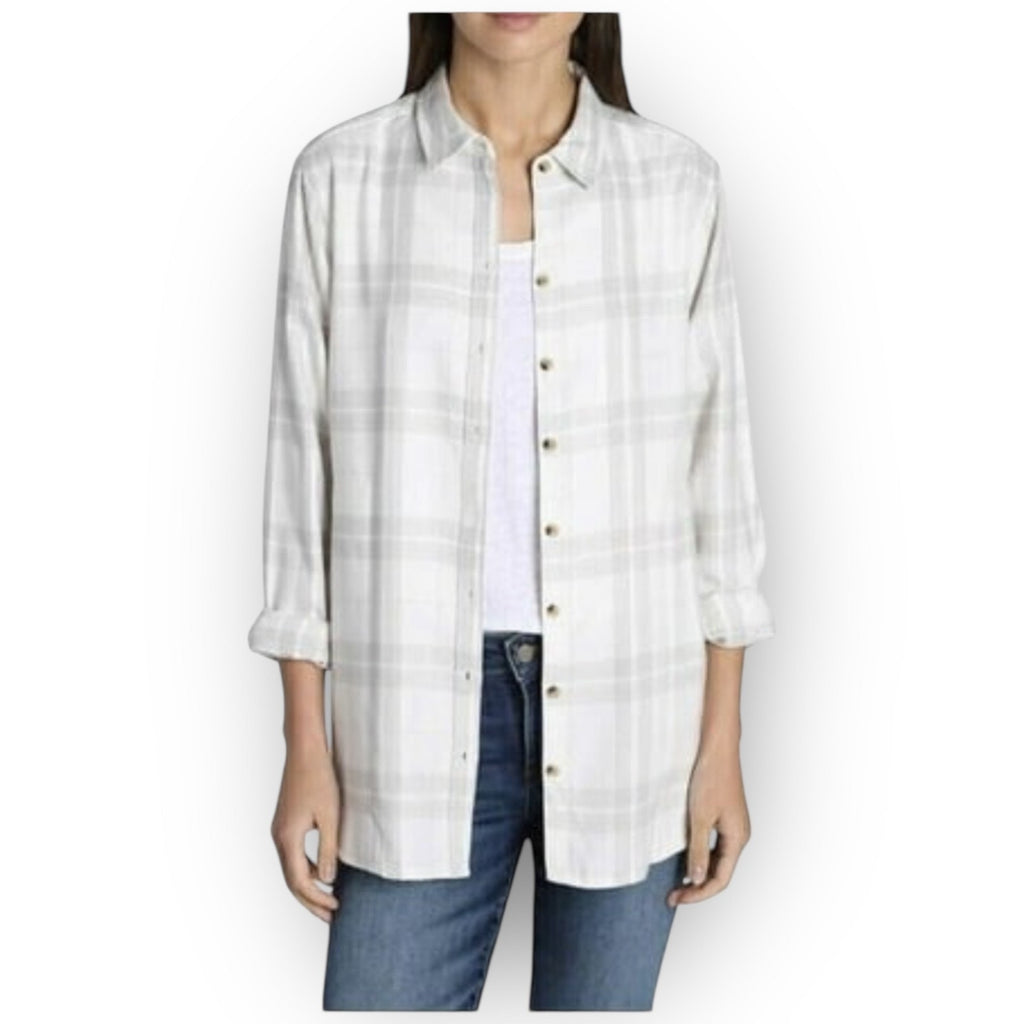 NWT Jachs Girlfriend Plaid Soft Flannel Shirt – Size XXL – White/Grey