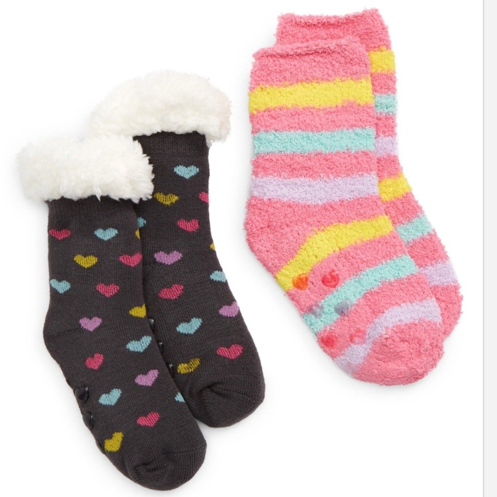 Capelli New York Wize 2-4T 2-Pack Hearts & Stripes Slipper Socks, Grey - 467