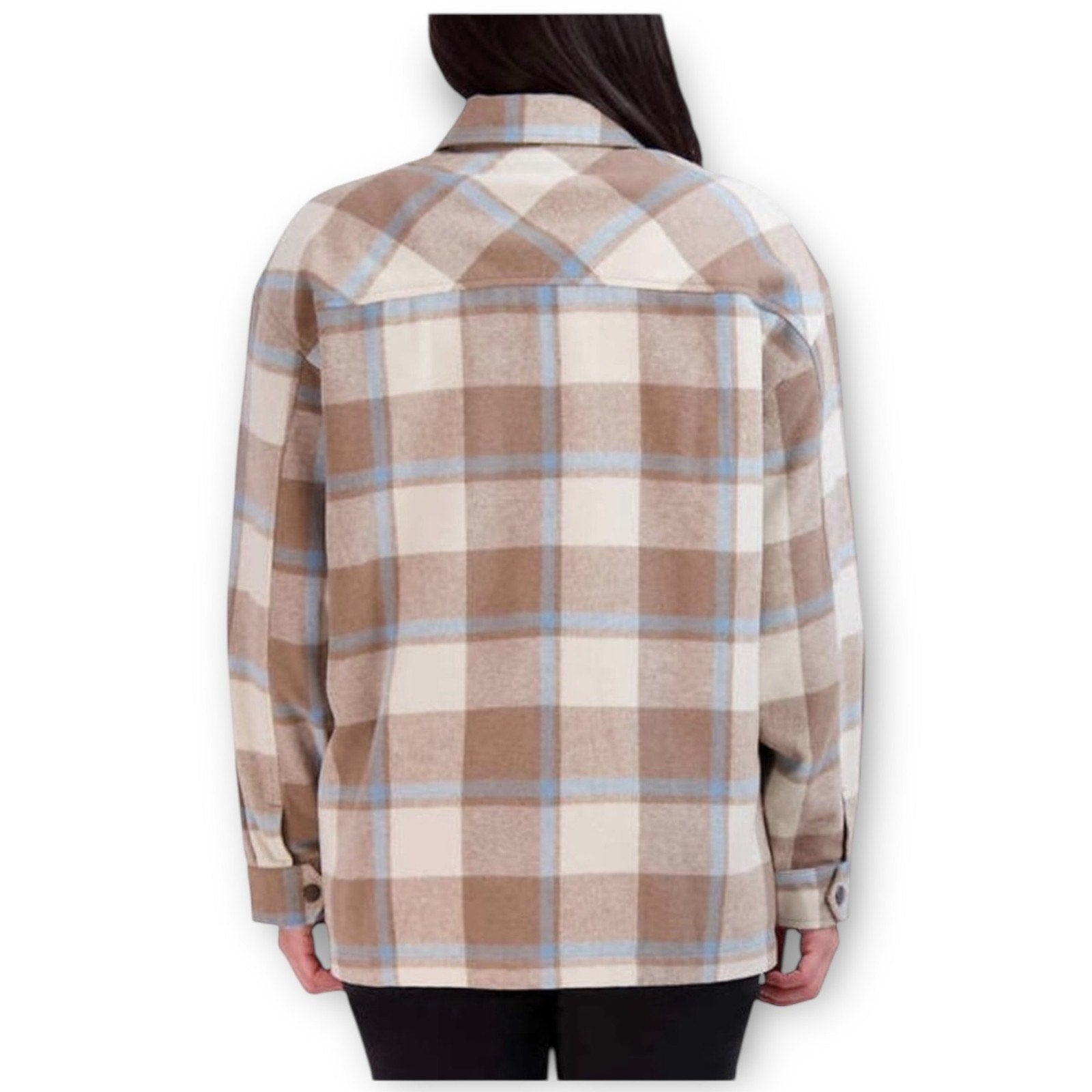 NWT HFX Plaid Shirt Jacket Shacket Size Large Beige Blue